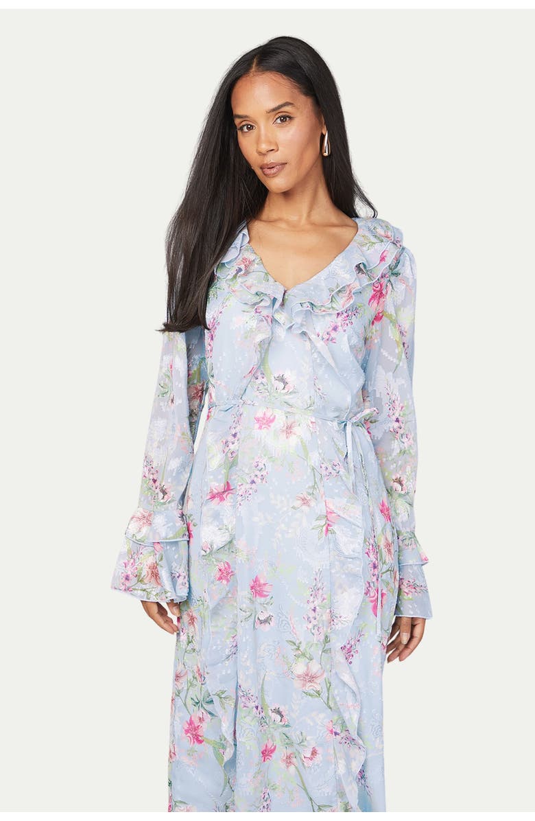 Wallis Floral Ruffle Belted Midaxi Dress, Alternate, color, Blue