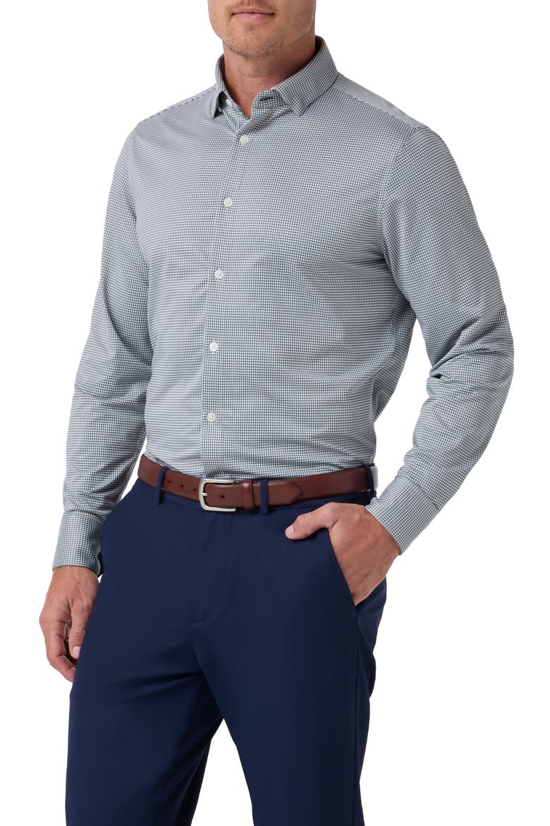 Halyard Trim Fit Gingham Check Performance Button-Up Shirt, Main, color, HEMLOCK PETER GINGHAM TRIM