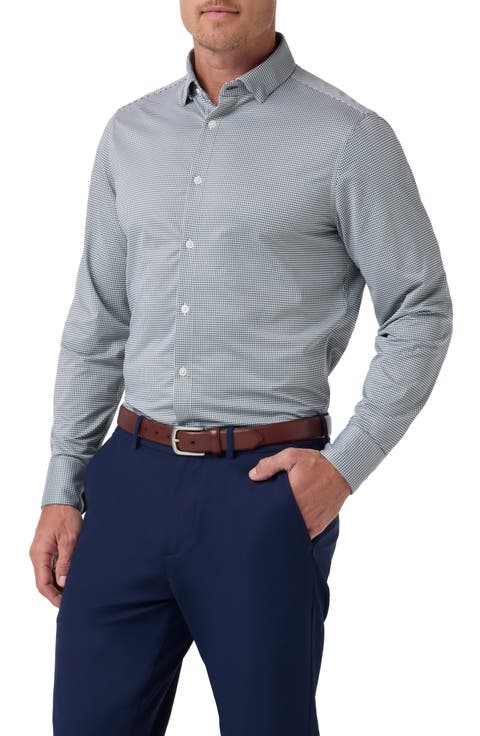 Halyard Trim Fit Gingham Check Performance Button-Up Shirt