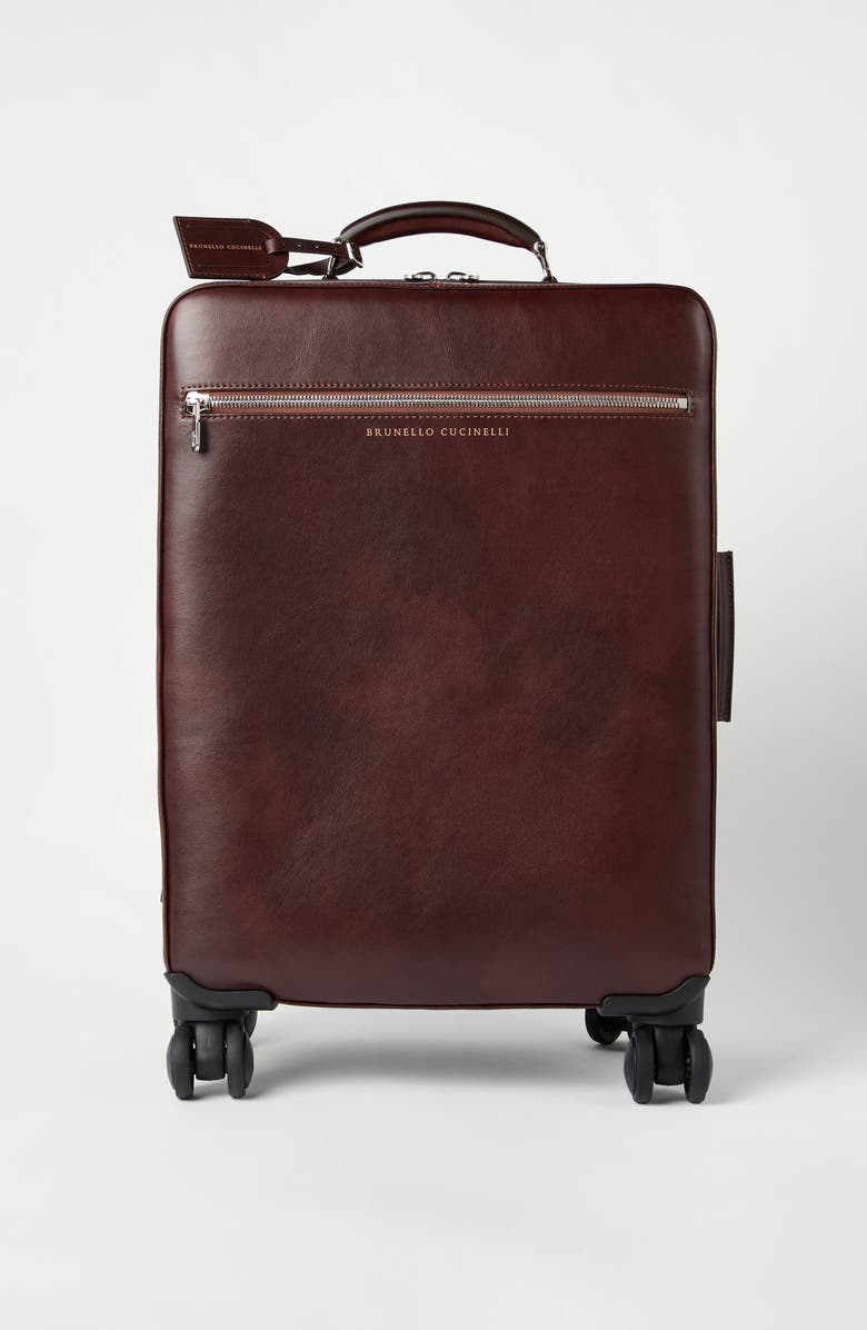 Brunello Cucinelli Burnished calfskin suitcase, Alternate, color, Burgundy