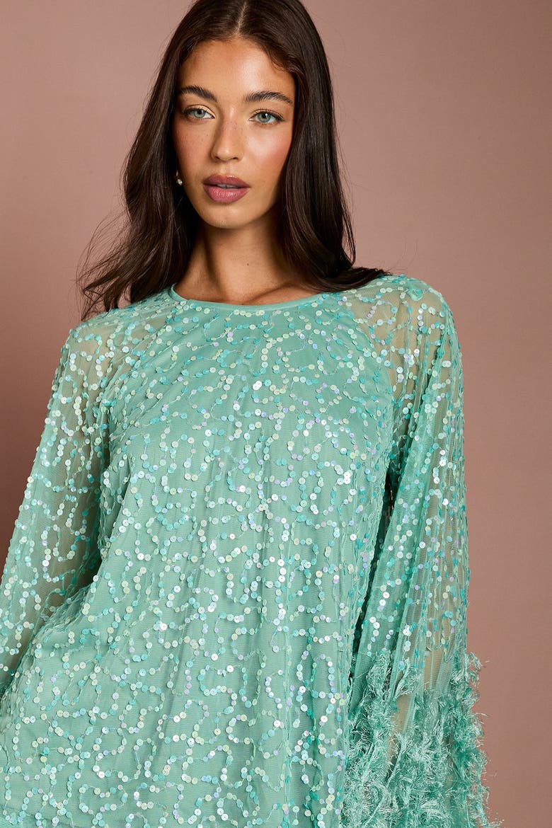 Sequin Cape Blouse, Alternate, color, Sage