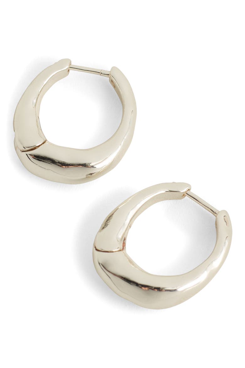 Hammered Puffy Small Huggie Hoop Earrings, Main, color, WARM SILVER