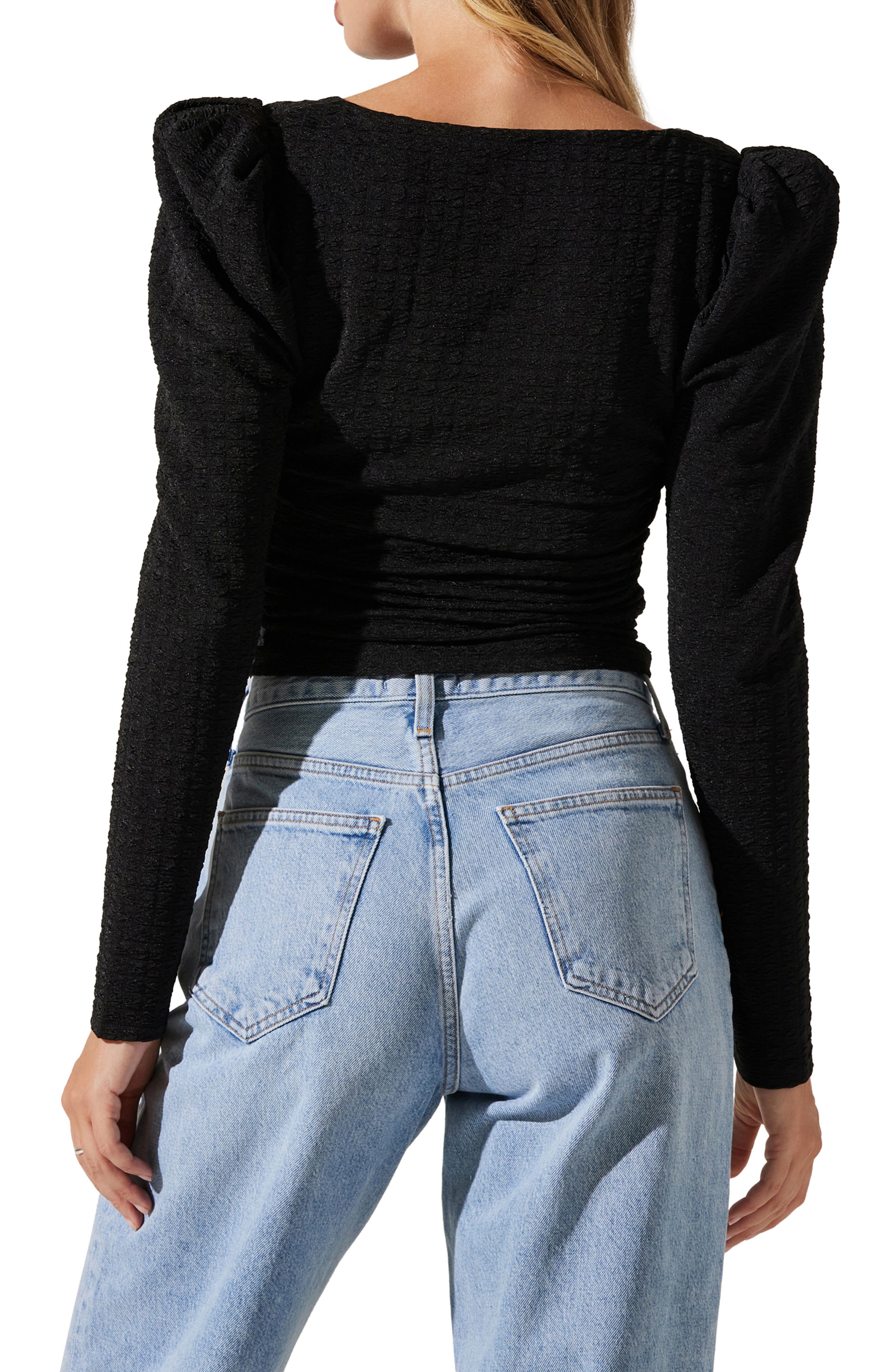 Puff Shoulder Textured Knit Crop Top - image 2
