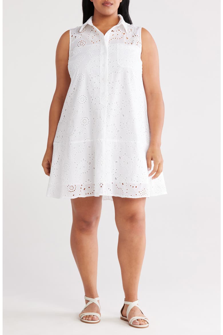Cotton Eyelet Sleeveless Shirtdress, Main, color, WHITE