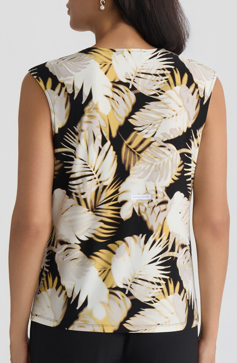 KASPER Palm Print Keyhole Sleeveless Top, Alternate, color, Black Multi
