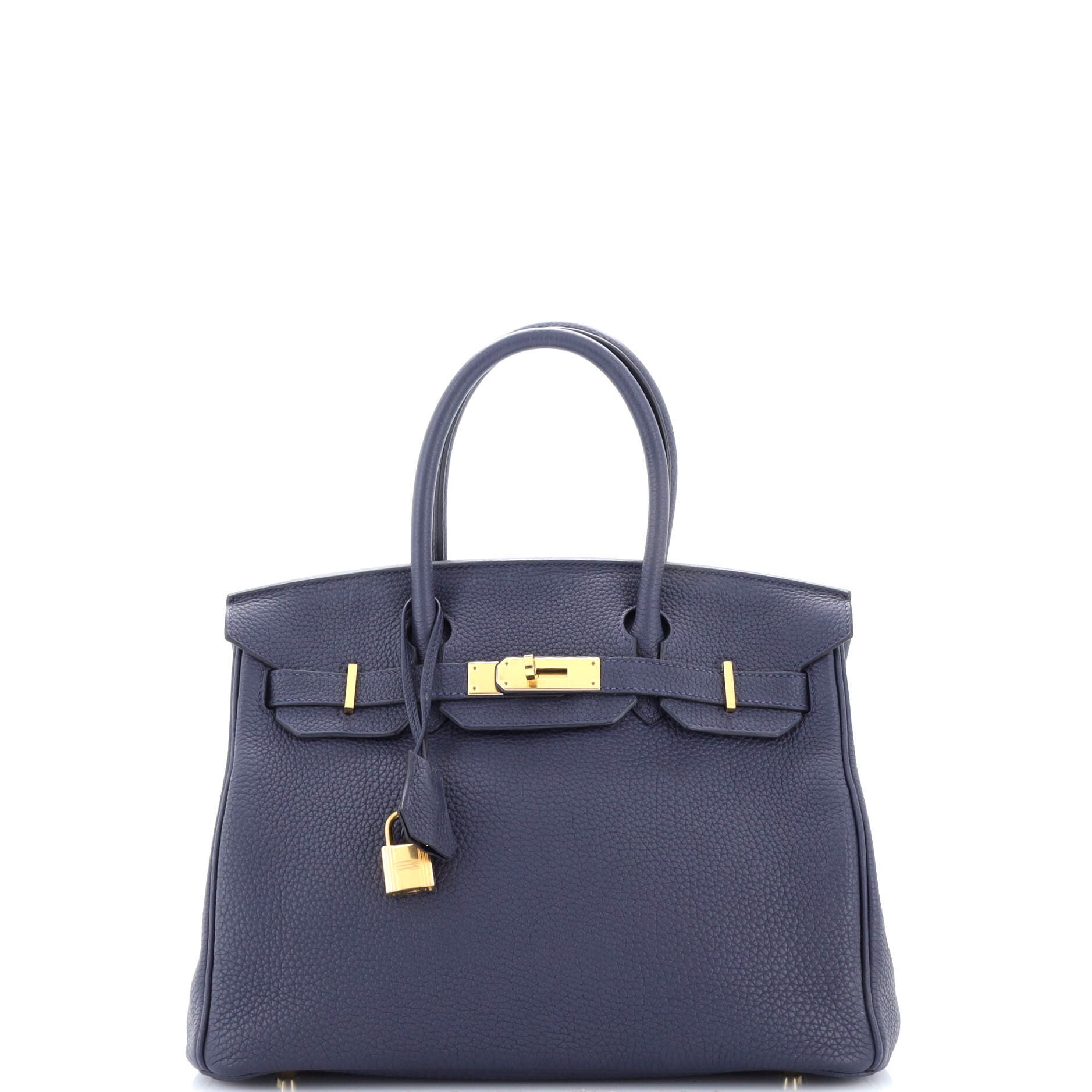 Pre-Owned Hermes Birkin Handbag Blue Togo with Gold Hardware 30, Main, color, 