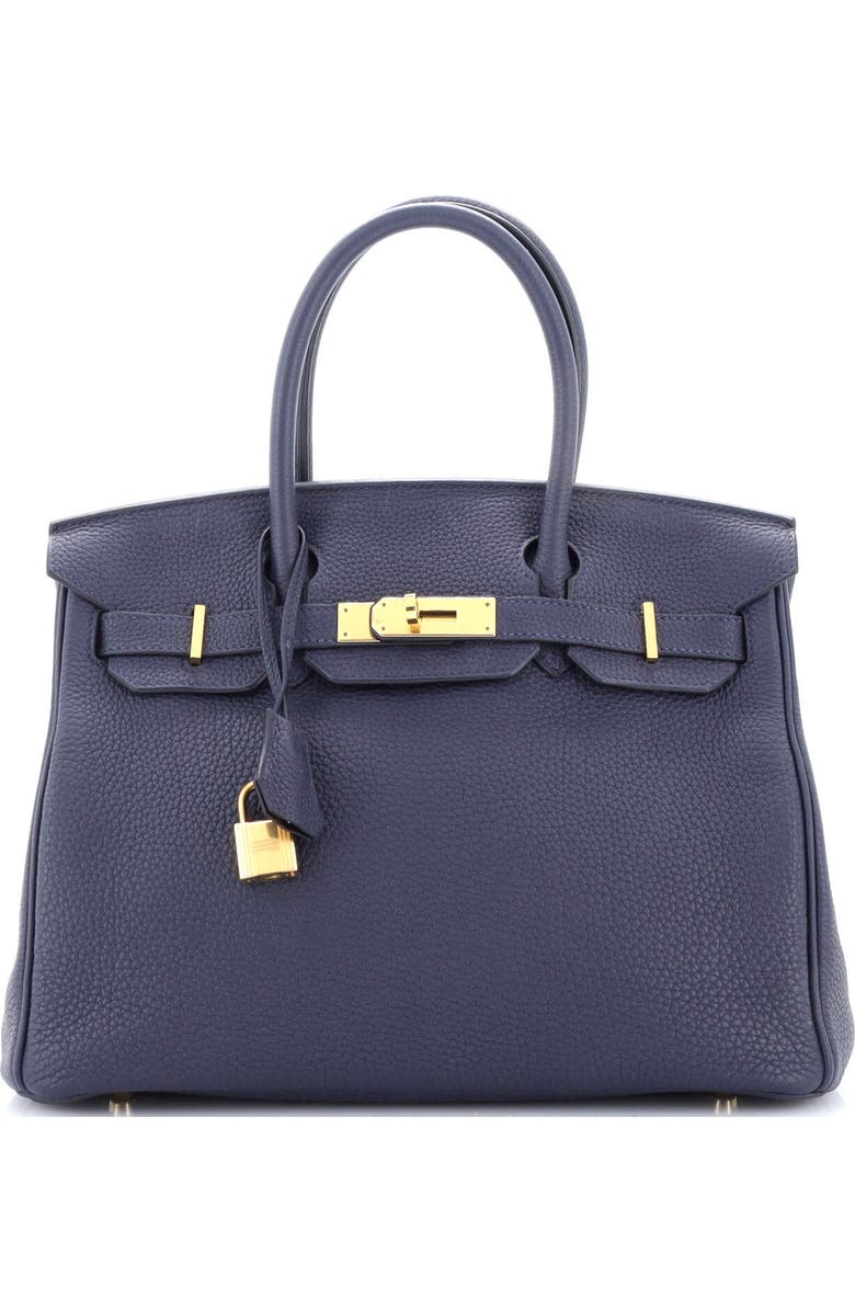 Pre-Owned Hermes Birkin Handbag Blue Togo with Gold Hardware 30, Main, color,