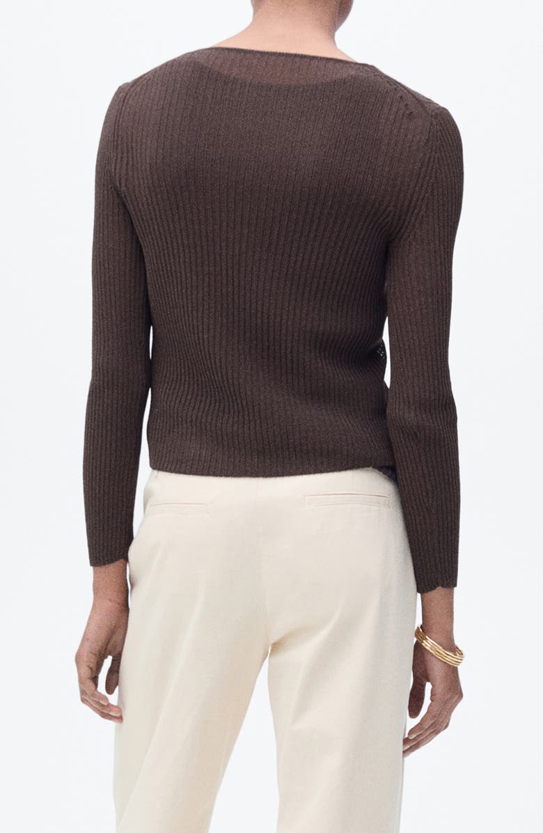 MANGO Rib Tie Front Cotton Blend Cardigan, Alternate, color, 