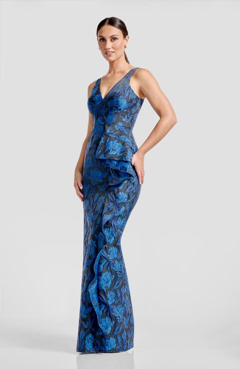 Sorell Metallic Floral Jacquard Gown