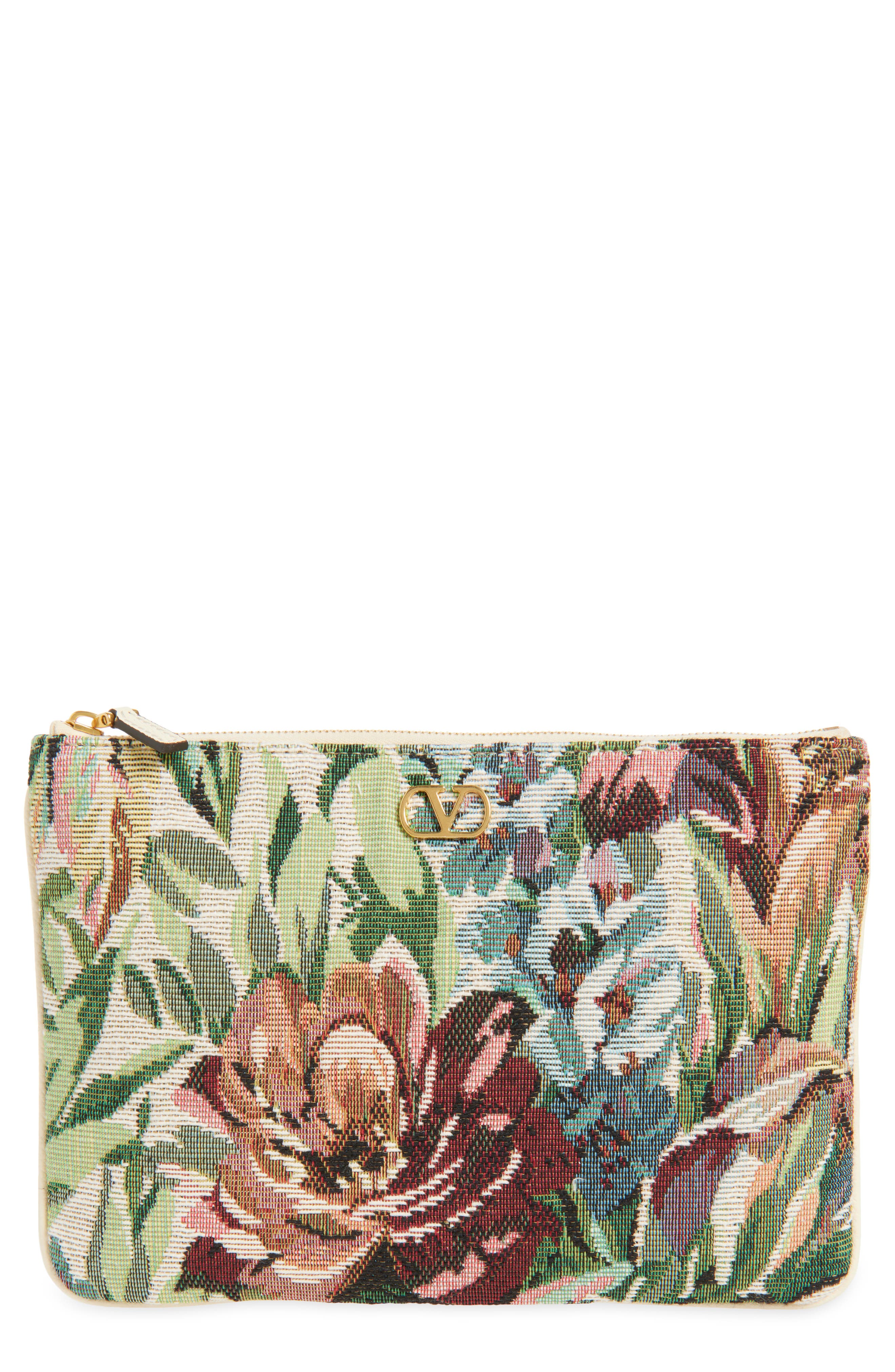 Valentino Garavani Medium VLOGO Floral Jacquard Zip Pouch, Main, color, 