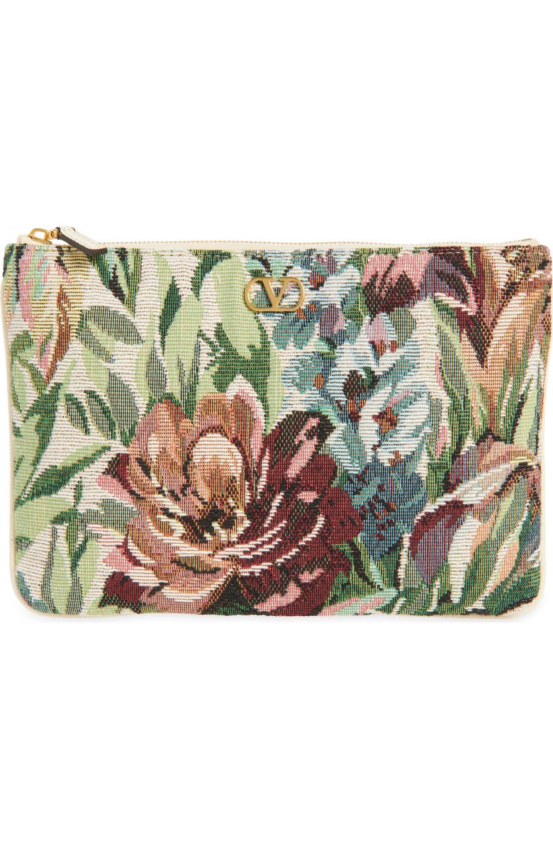 Valentino Garavani Medium VLOGO Floral Jacquard Zip Pouch, Main, color,