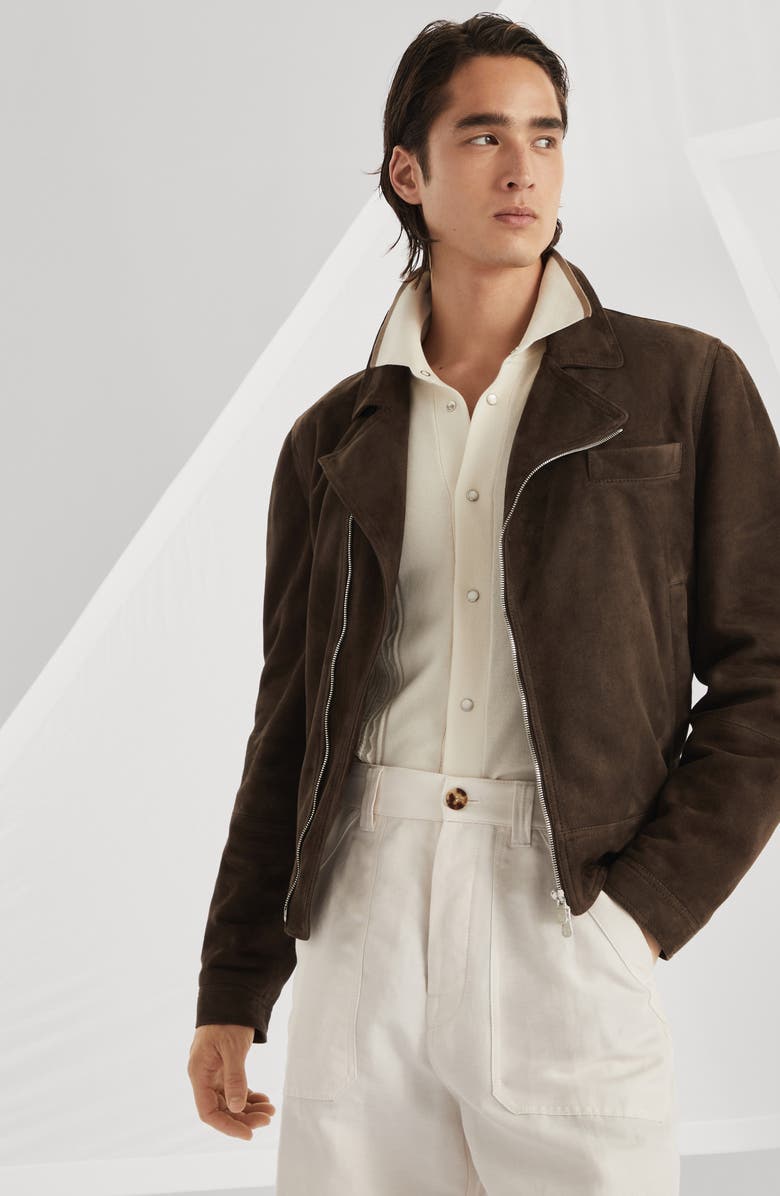 Brunello Cucinelli Suede biker jacket, Alternate, color, 