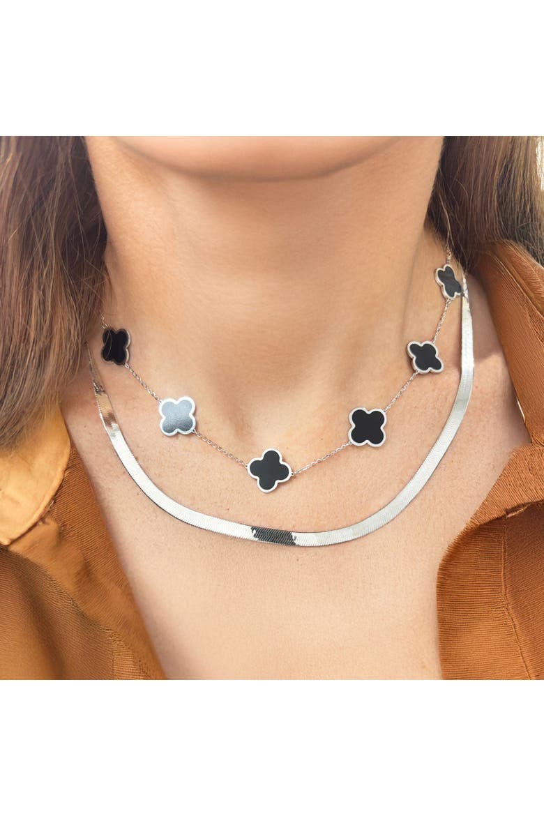 Large Onyx Clover Necklace, Alternate, color, Onyx/ White Gold