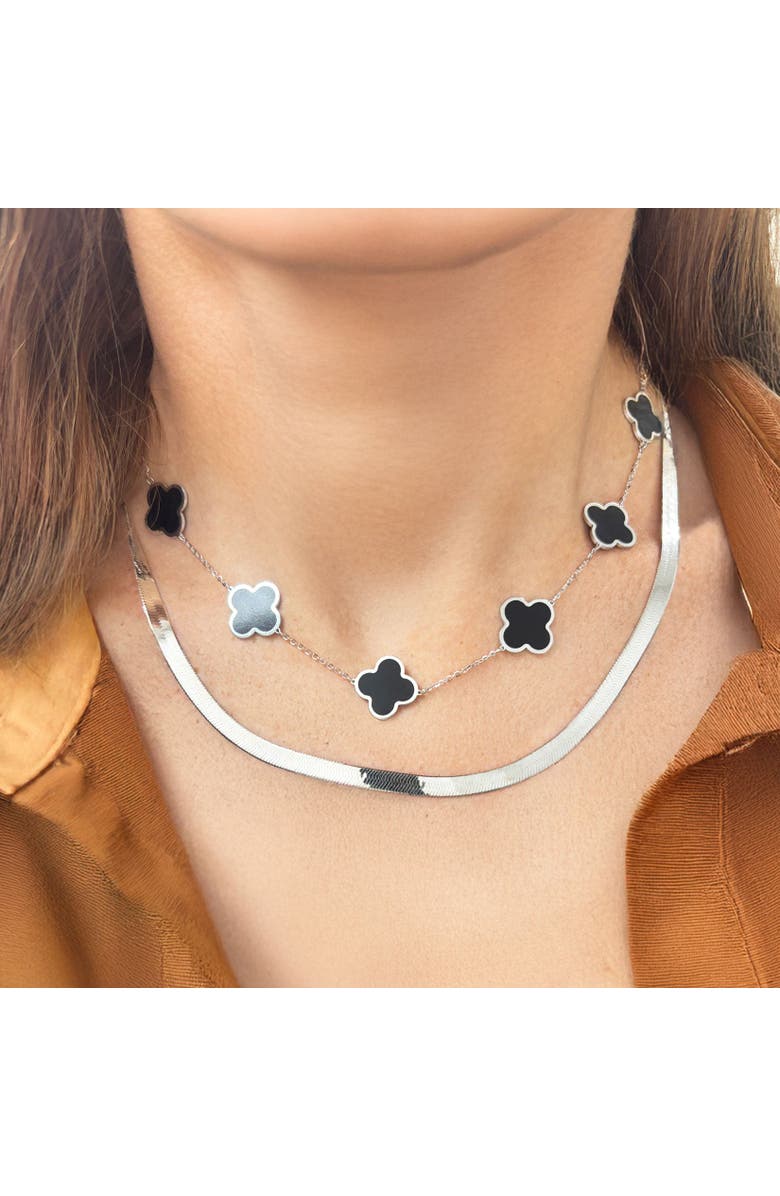 The Lovery Fine Jewelry Large Onyx Clover Necklace, Alternate, color, Onyx/ White Gold