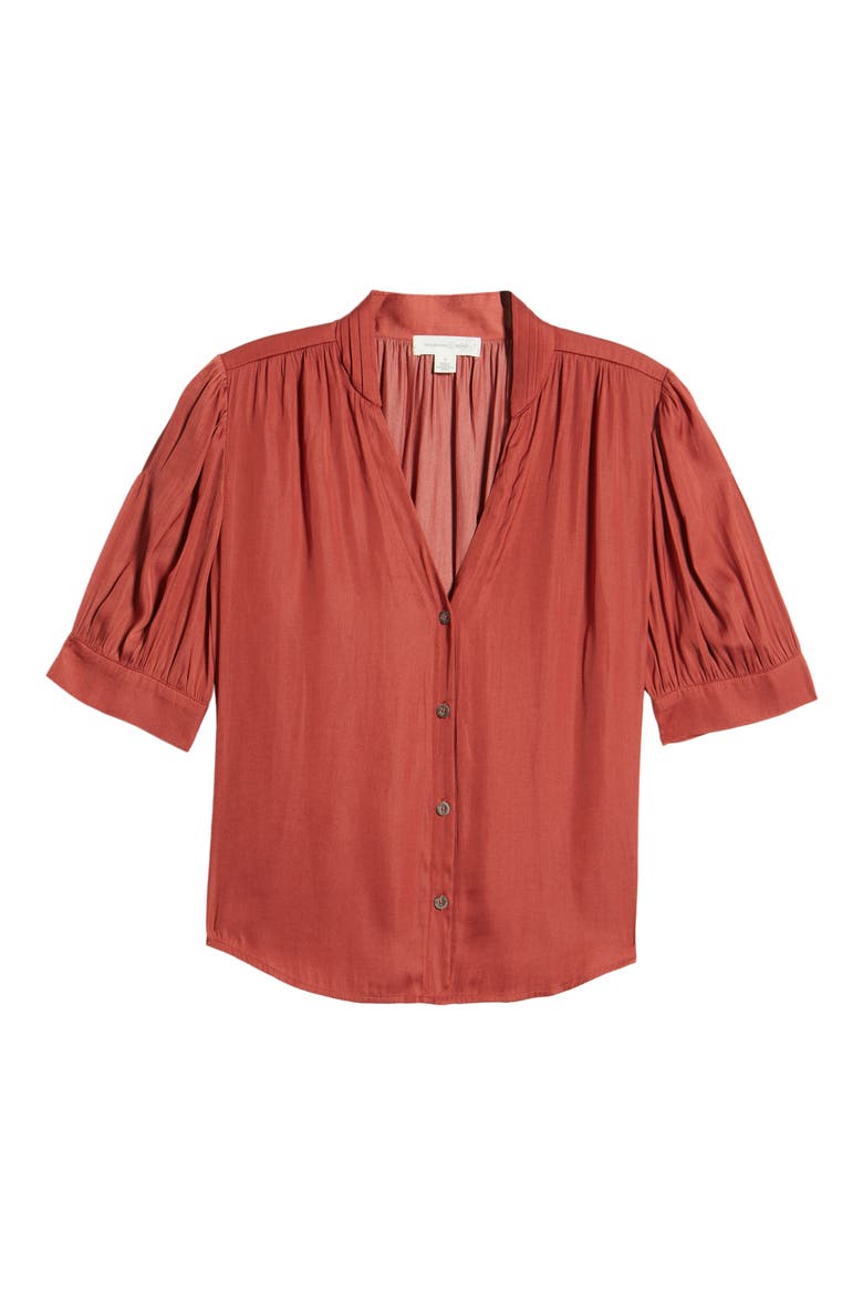 V-Neck Button-Up Blouse, Alternate, color, RUST MARSALA