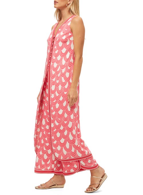 Trina Turk Slice Top In Coral Crush/whitewash