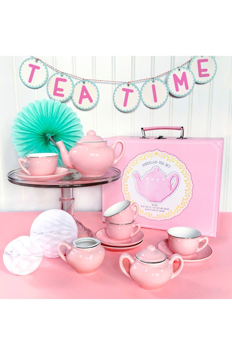 BRIGHT STRIPES Pink Porcelain Tea Set, Alternate, color, Multi