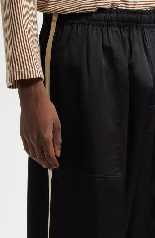 Bode Black Satin Track Pants In Black Cream