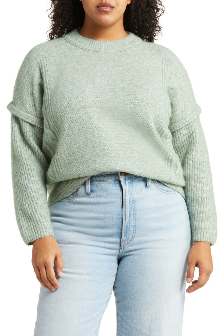 Cable Stitch Crewneck Sweater, Main, color, FROSTED SAGE