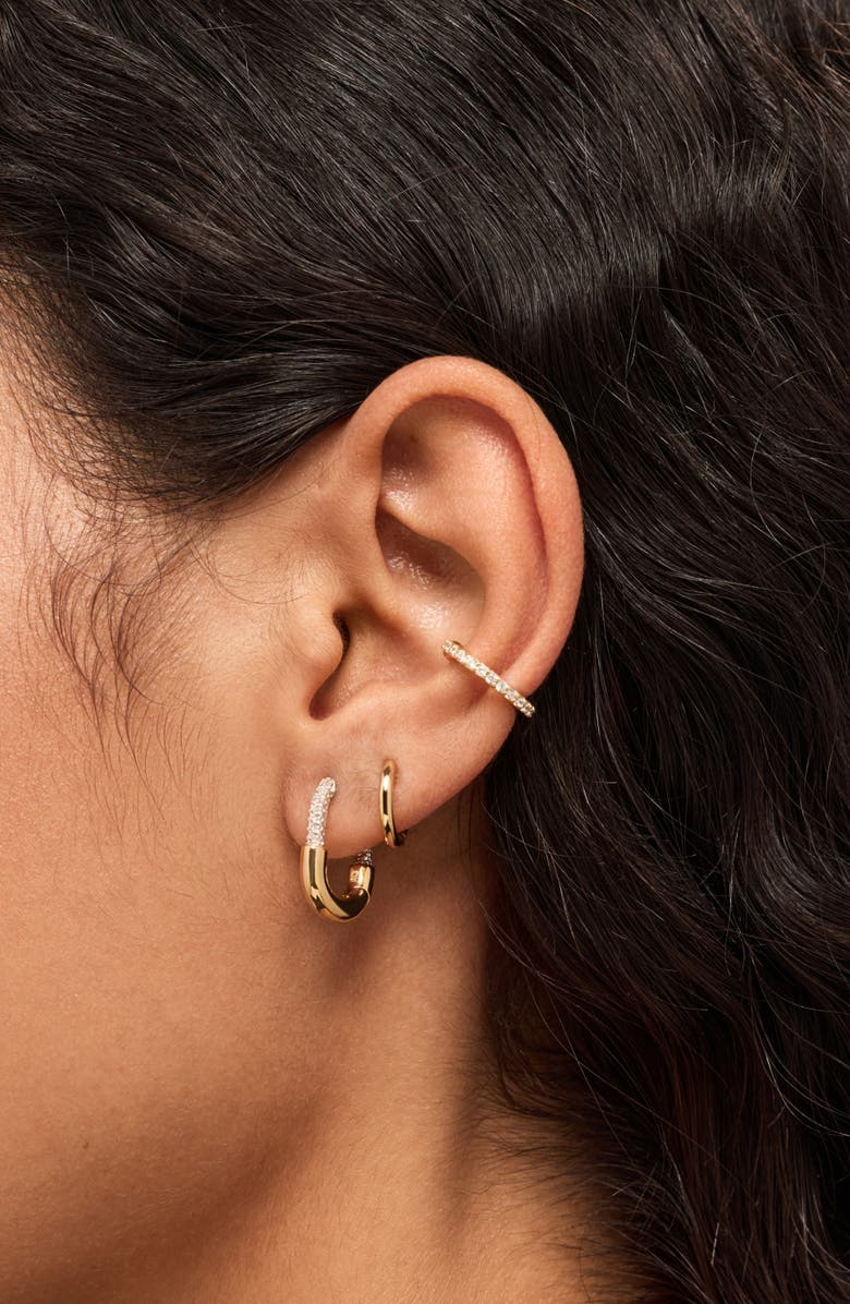 Ana Luisa Brynley Two Tone Pavé Hoop Earrings, Alternate, color, Gold / Silver / Clear