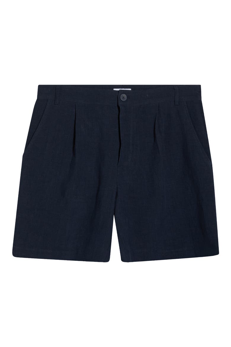 Pleated Linen Shorts, Main, color, NAVY