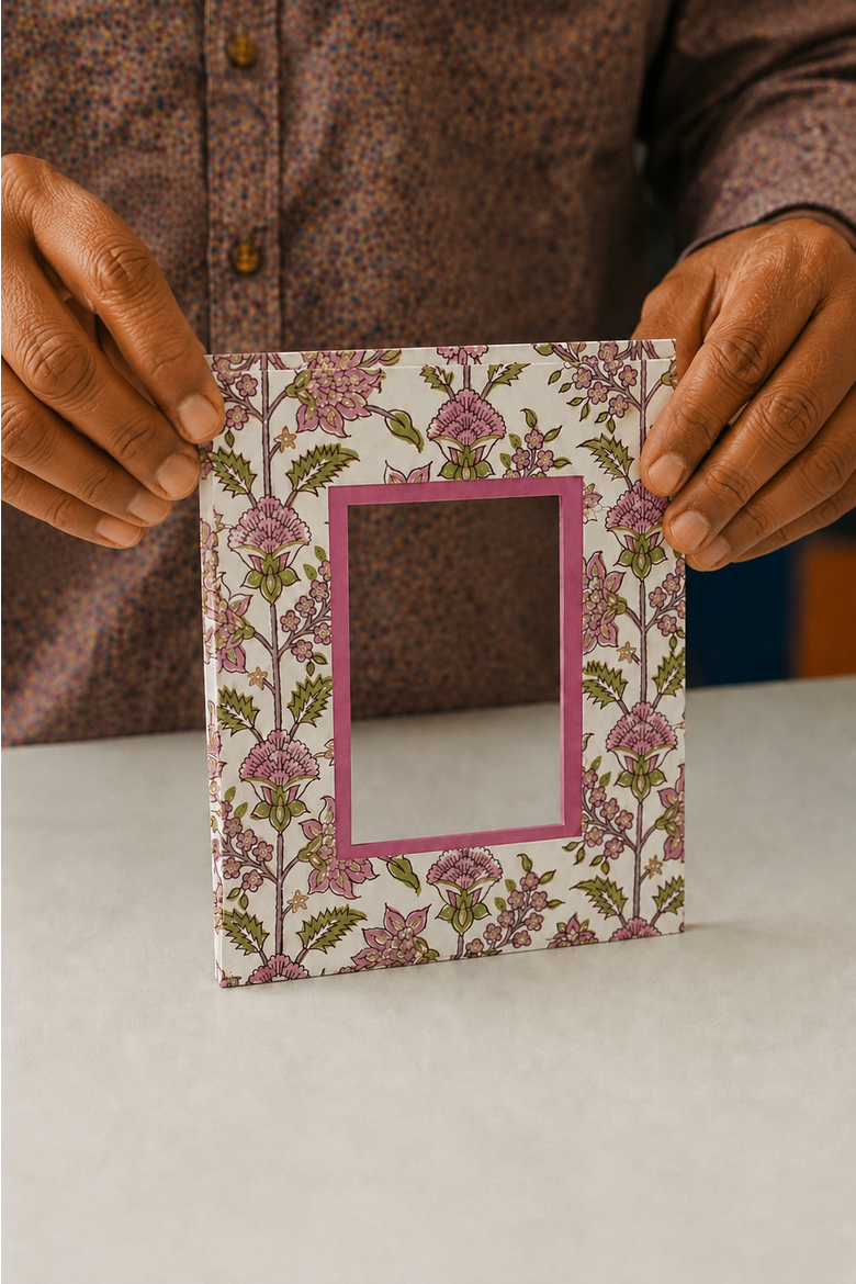 Block Print Photo Frame Buta, Alternate, color, Crimson
