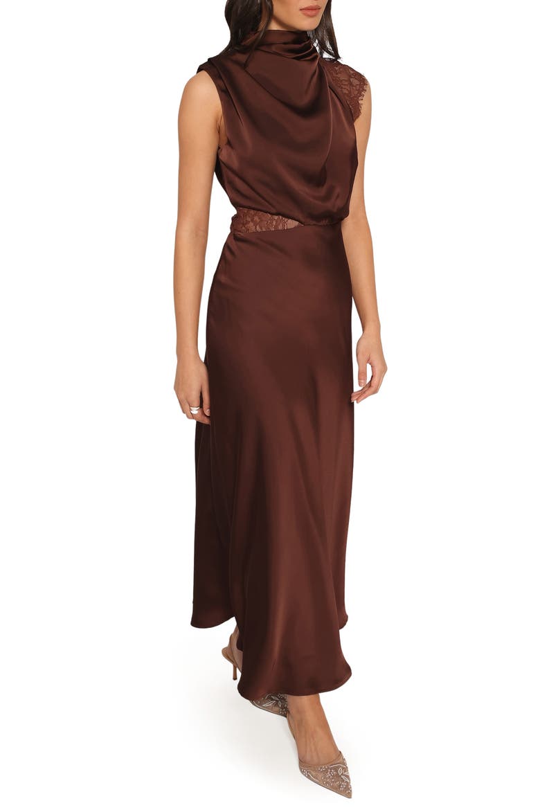 Anabelle Mock Neck Satin Maxi Dress, Alternate, color, CHOCOLATE BROWN