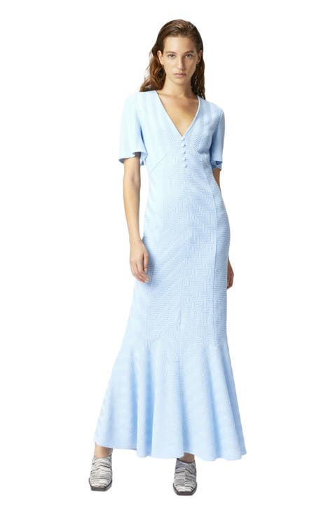 Long Dress In Cotton And Zigzag Viscose With Flared Hem