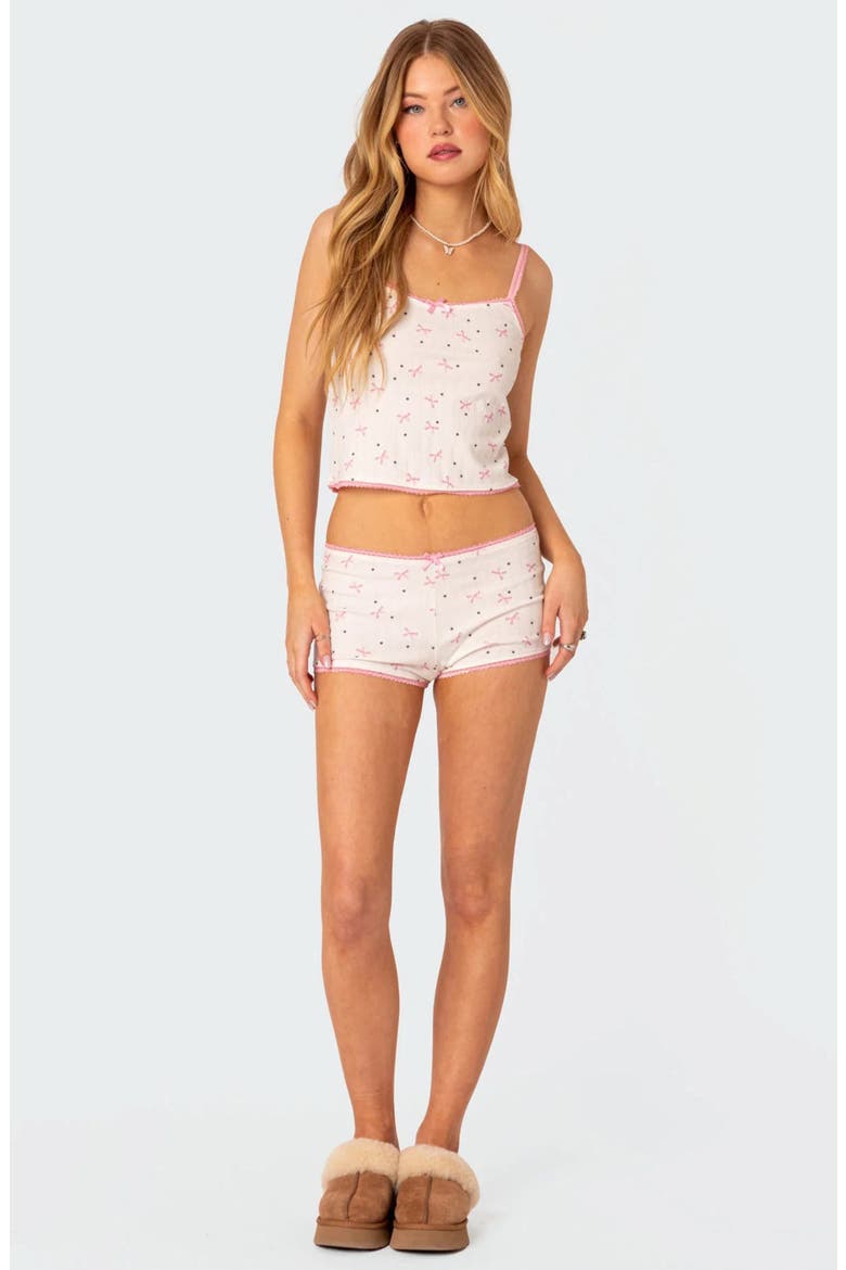 Shelley Pointelle Trim Micro Shorts, Alternate, color, WHITE