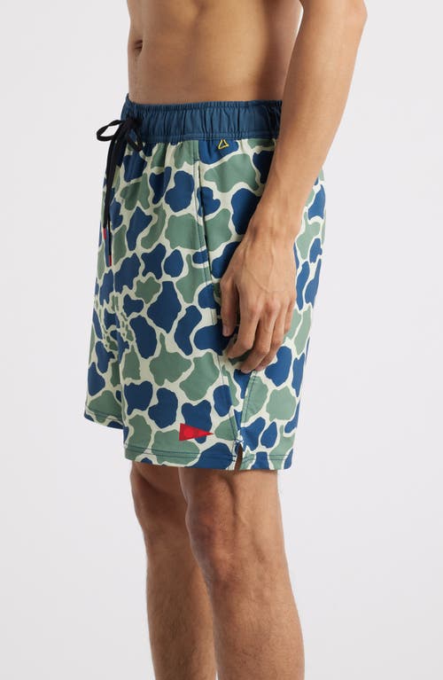 Florence Standard Issue Water Repellent Swim Trunks In Blue Camo