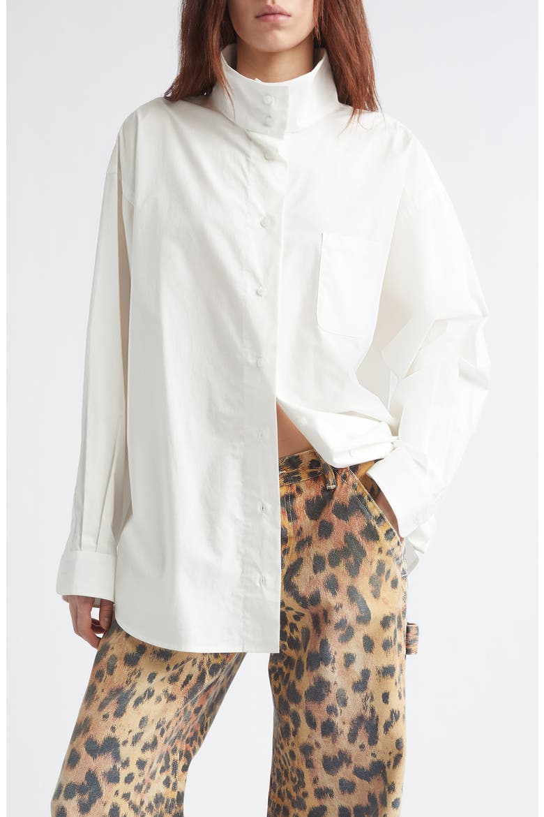 Stand Collar Boyfriend Button-Up Shirt, Main, color, WHITE