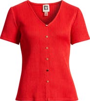 Anne Klein Short Sleeve Knit Button-Up Shirt