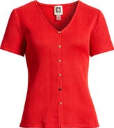 Anne Klein Short Sleeve Knit Button-Up Shirt