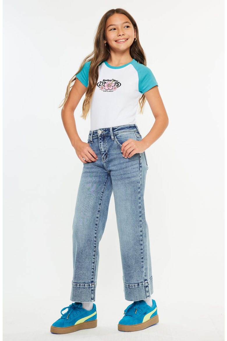 Nellie High Rise Kids Crop Wide Leg Jeans, Alternate, color, Dark Wash