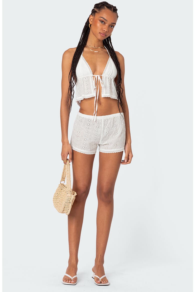 Eyelet Tie Front Crop Halter Top, Alternate, color, WHITE