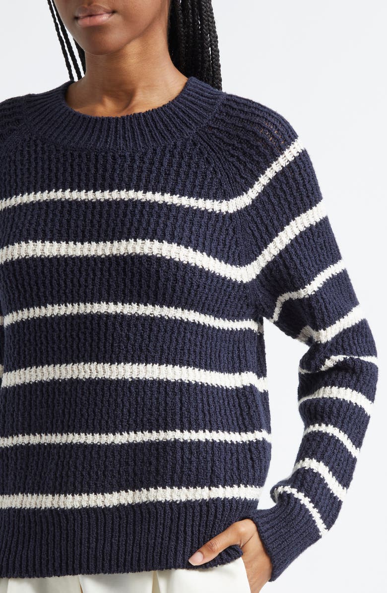 Vince Rib Stripe Crewneck Sweater, Alternate, color, Navy/ Pampas