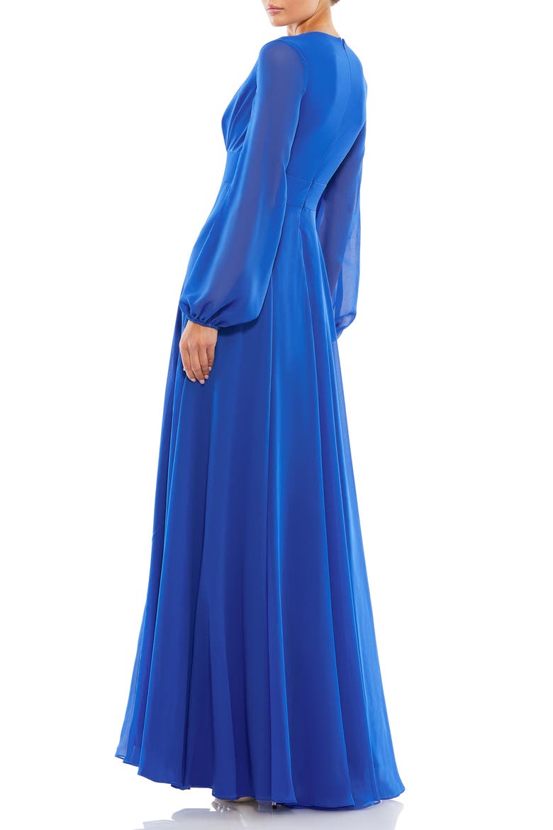 V-Neck Illusion Long Sleeve Chiffon Gown, Alternate, color, ROYAL BLUE