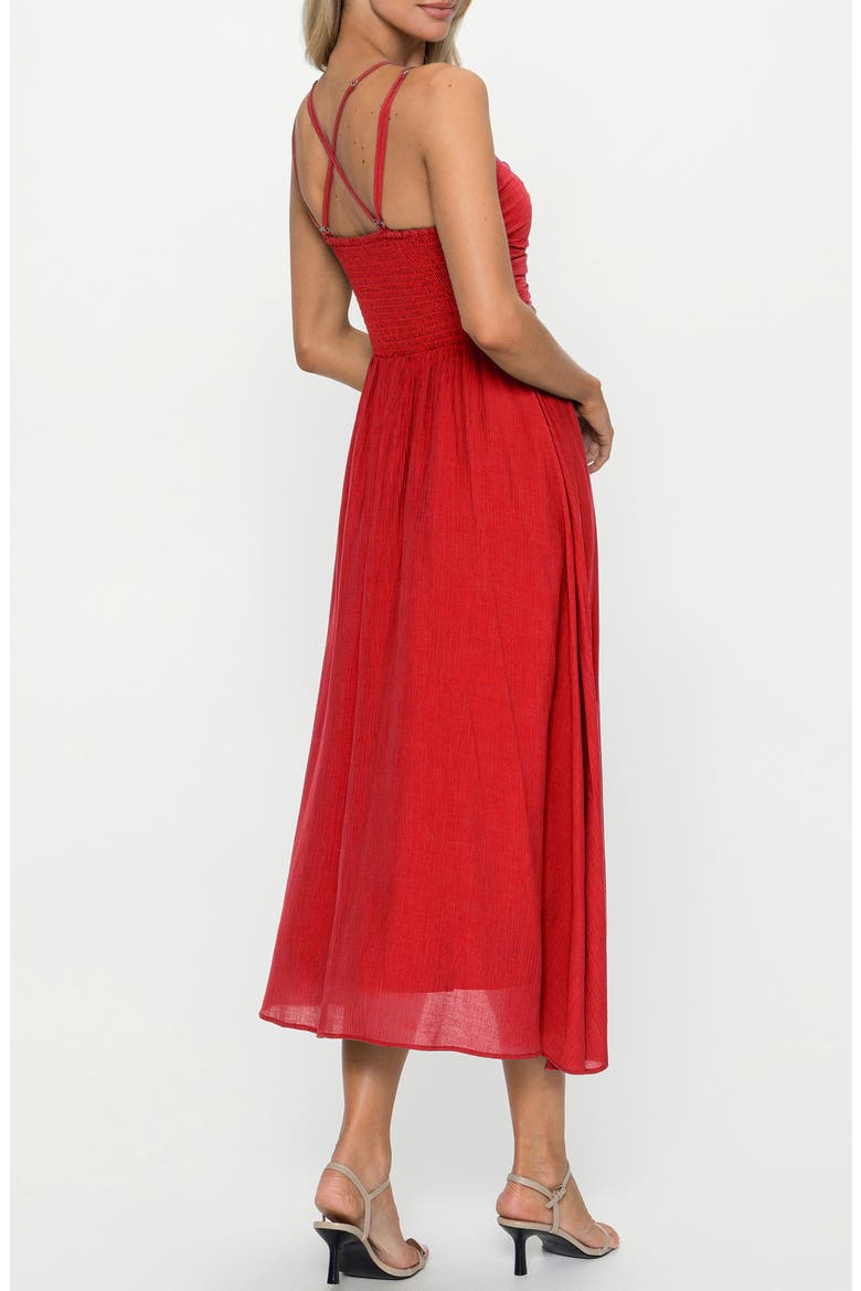Smocked Strappy Sleeveless Midi Dress, Alternate, color, RED