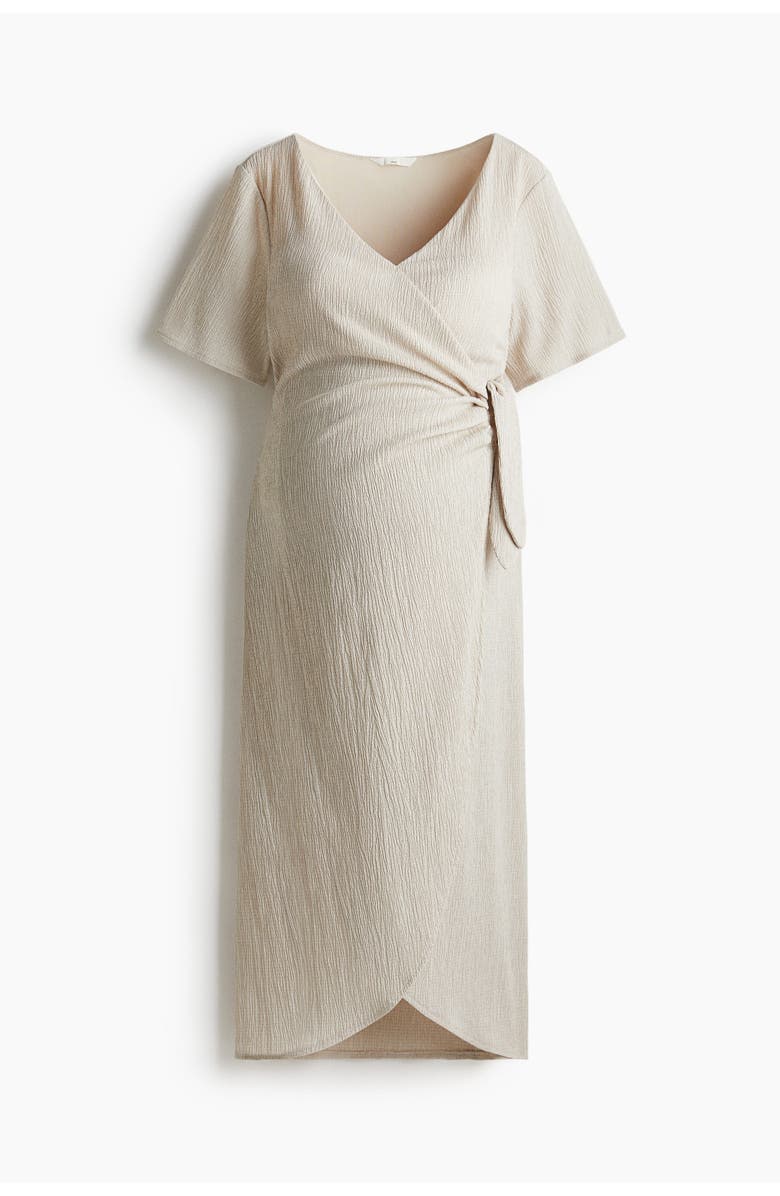 H&M Mama crinkled wrap dress, Main, color, Light Beige