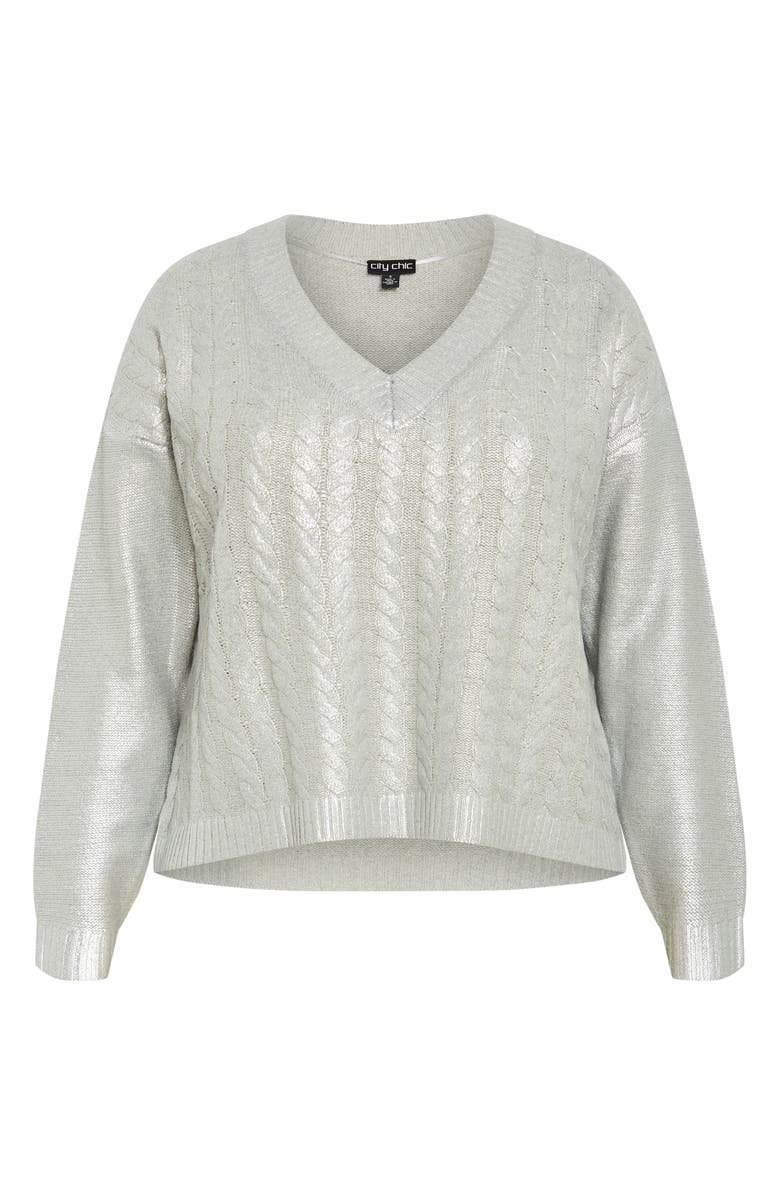 City Chic Iliana Metallic Cable Stitch Sweater, Alternate, color, 