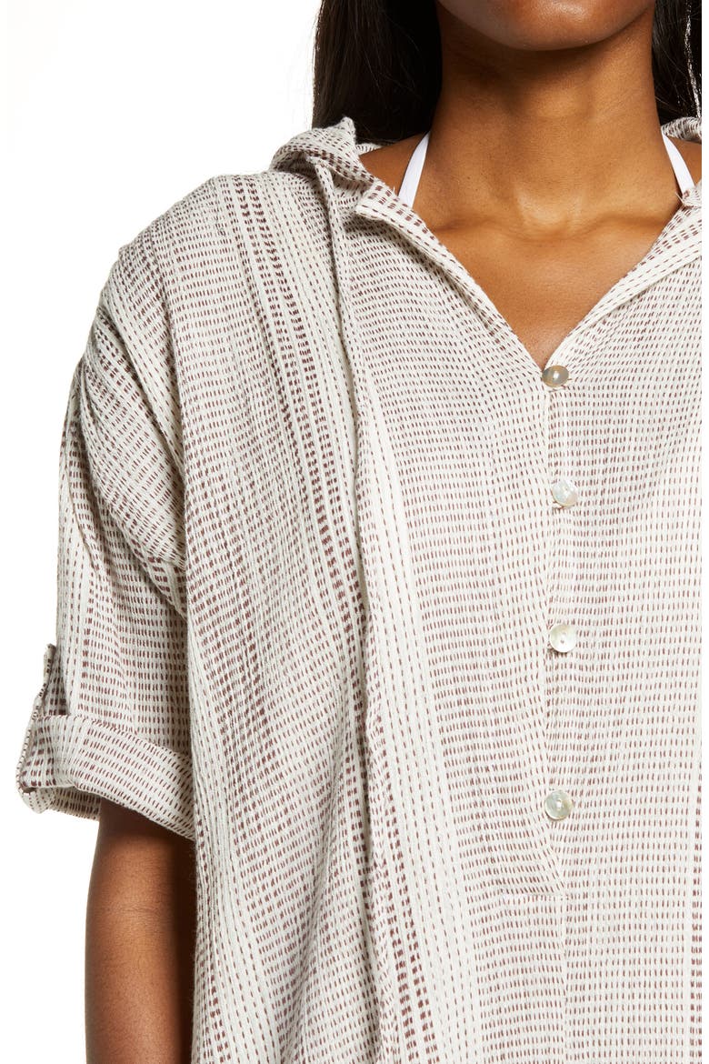 Peasant Hooded Cover-Up Romper, Alternate, color, NATURAL/ COCOA