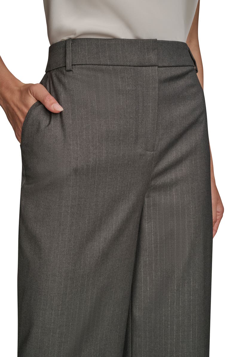 Donna Karan New York Flat Front Pinstripe Pants, Alternate, color, Grey/ Silver