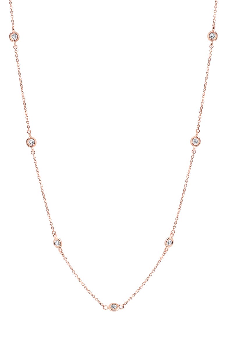 Crislu Cubic Zirconia Bezel Necklace, Main, color, 18Kt Rose Gold/ Clear Stone