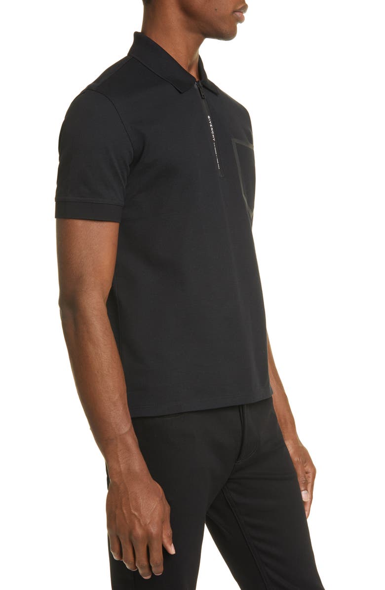 Givenchy Address Slim Fit Black Short Sleeve Zip Polo, Alternate, color, 