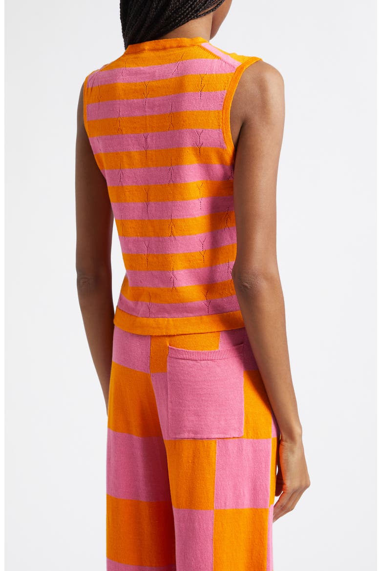 Daisy Stripe Sleeveless Linen Blend Sweater, Alternate, color, CANDY/ ORANGE