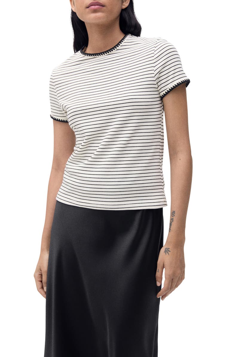 MANGO Contrast Stitch Trim T-Shirt, Main, color, Off White