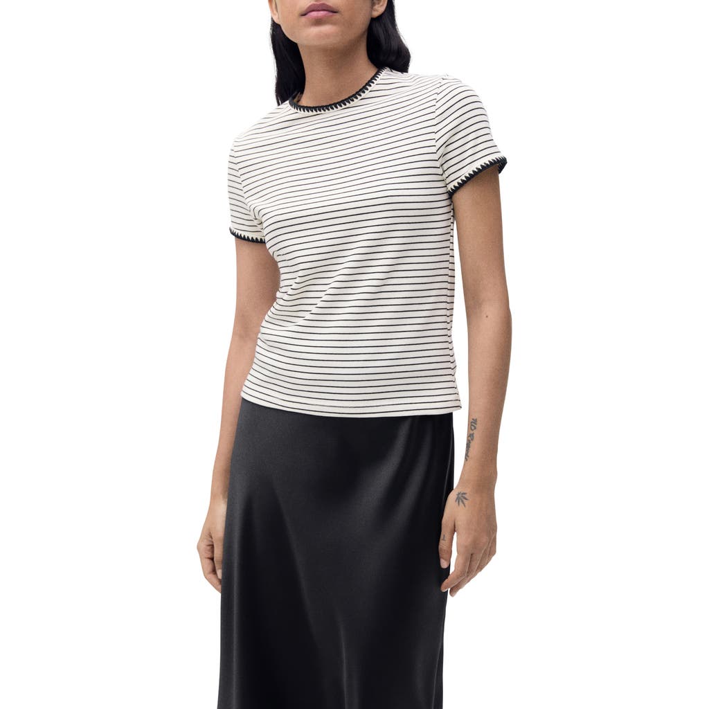 Mango Contrast Stitch Trim T-shirt In White