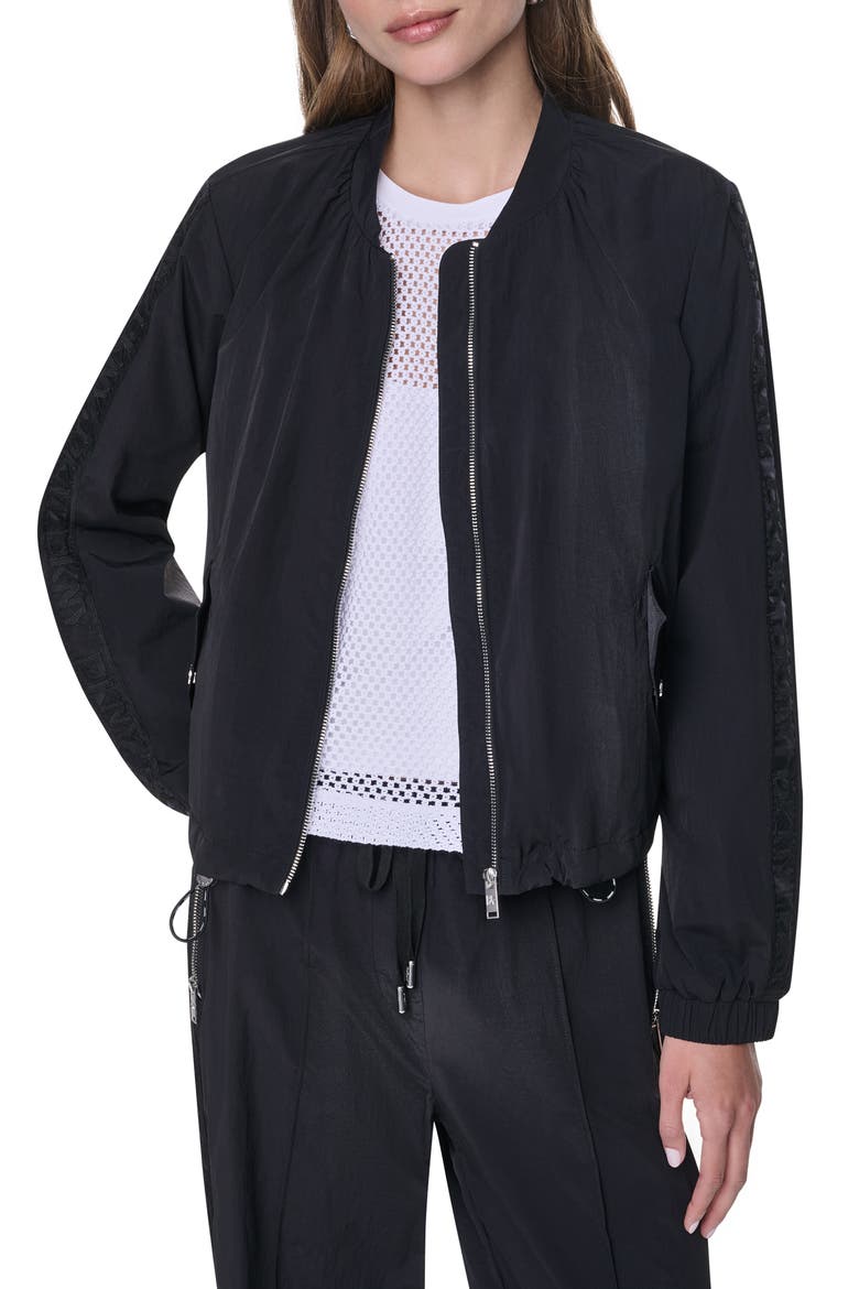 Logo Trim Nylon Bomber Jacket, Alternate, color, BLACK