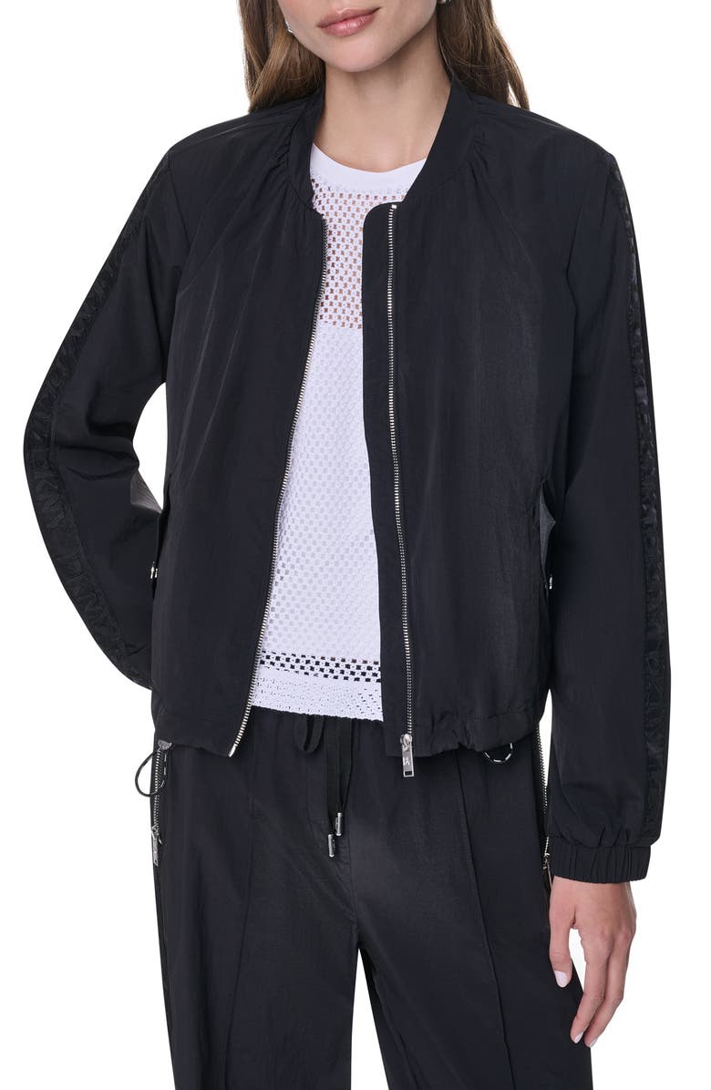 DKNY Logo Trim Nylon Bomber Jacket, Alternate, color, Black
