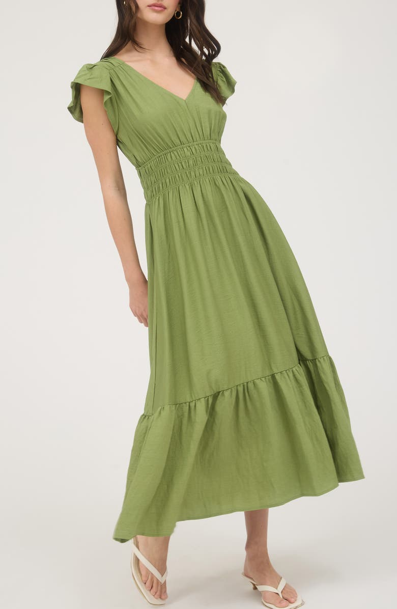 AUGUST SKY Flutter Sleeve Midi Dress, Alternate, color, Olive Green